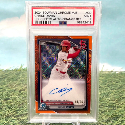 Chase Davis 2024 Bowman Chrome Orange MOJO Auto #4/25 PSA 9