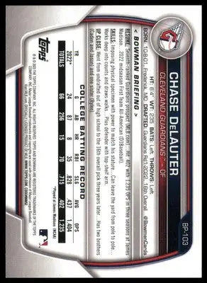Chase DeLauter 2023 Bowman Prospects #BP-103 Cleveland Guardians - Baseball Card Single