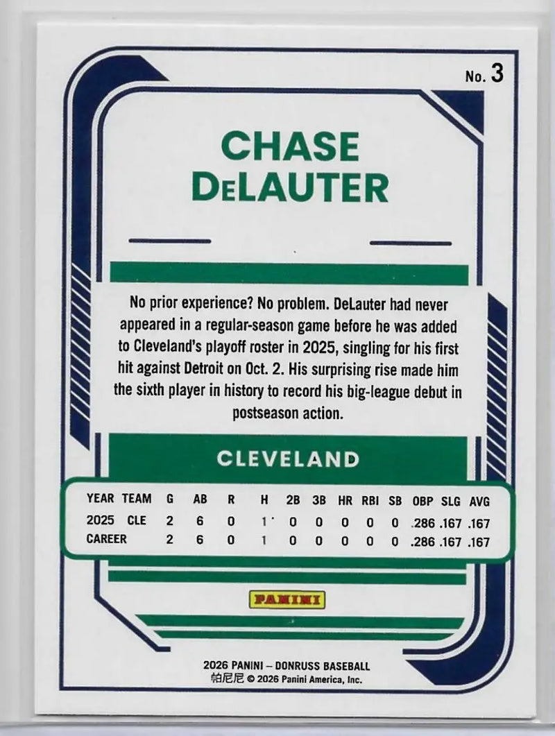 Chase DeLauter #3 2026 Panini Donruss (1420) - Baseball Card Single