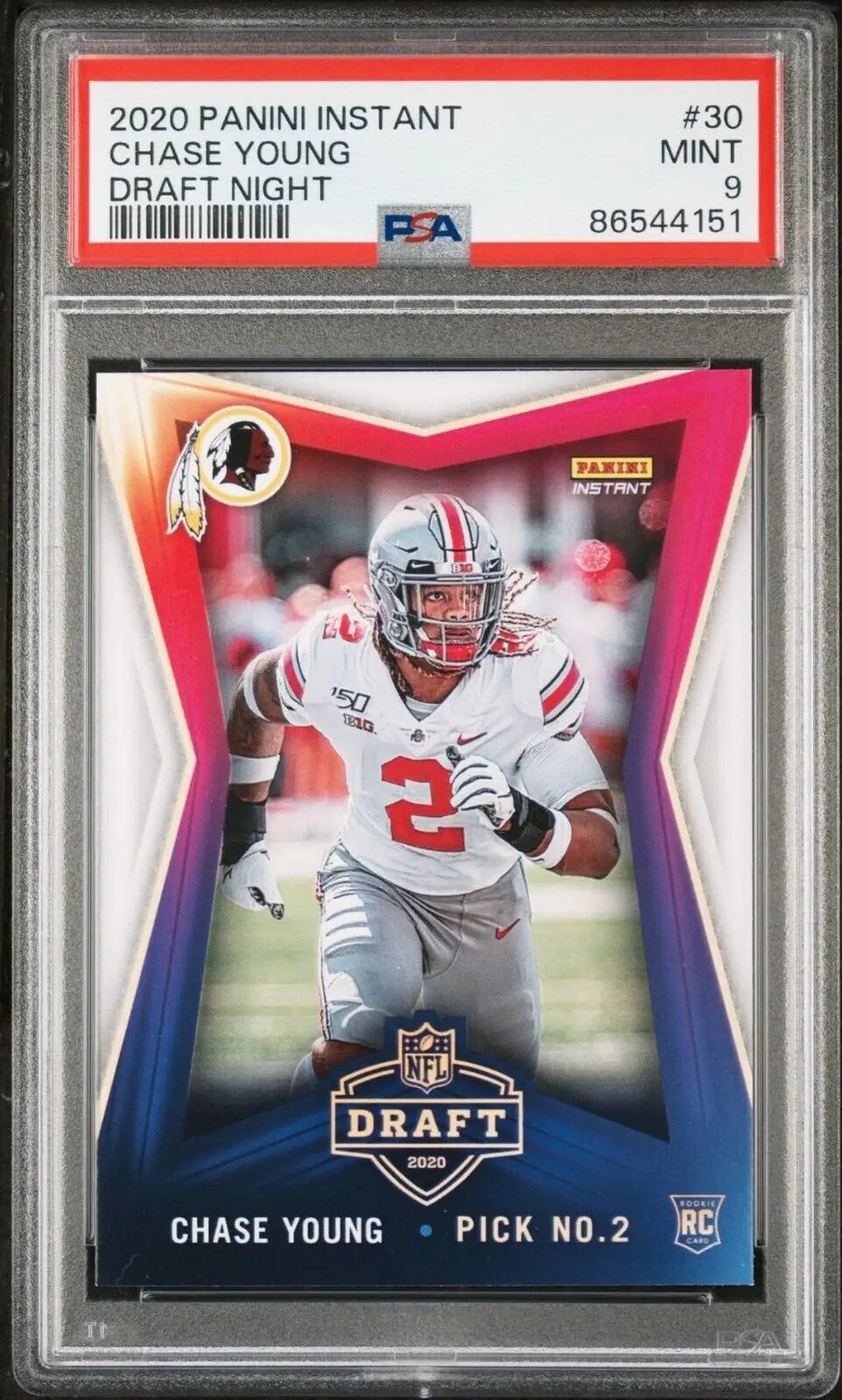 Chase Young 2020 Panini NFL Instant Draft Night #30 Rookie Card PSA 9 Mint - Football Card Single