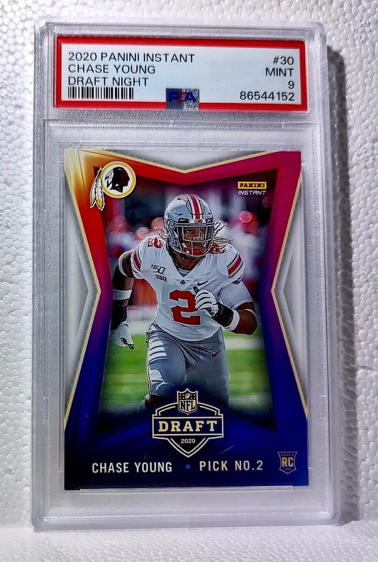 Chase Young 2020 Panini NFL Instant Draft Night #30 Rookie Card PSA 9 Mint - Football Card Single