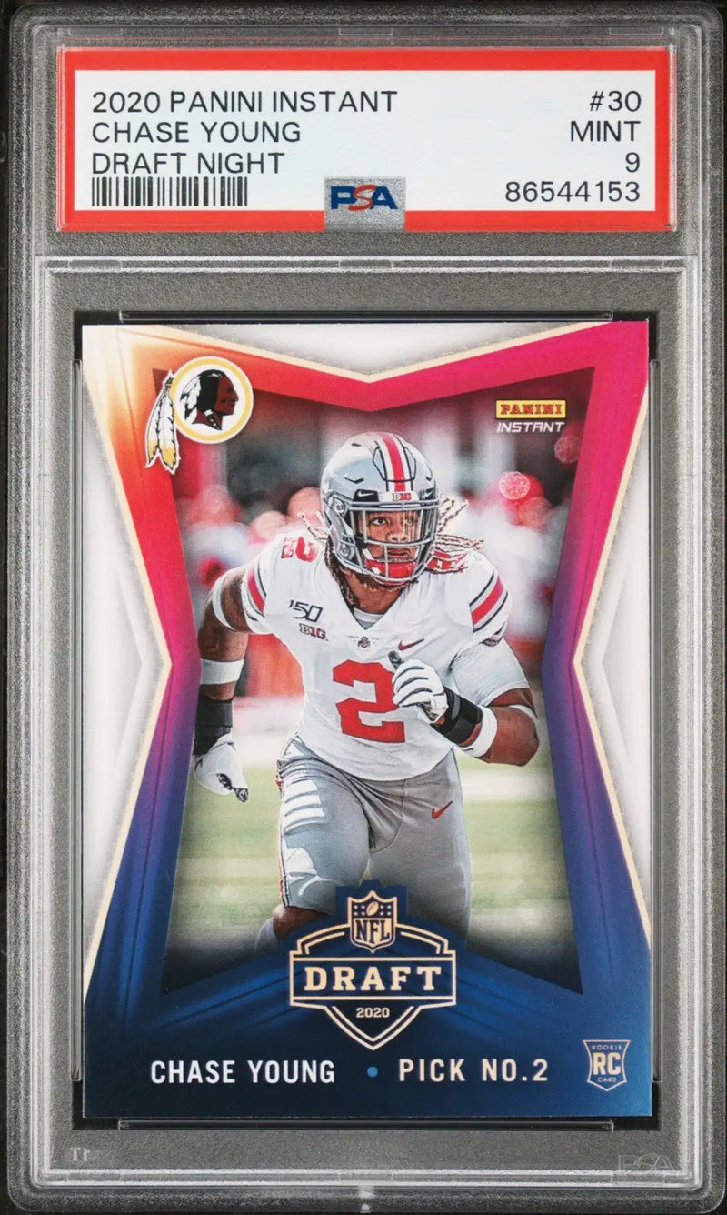 Chase Young 2020 Panini NFL Instant Draft Night #30 Rookie Card PSA 9 Mint - Football Card Single