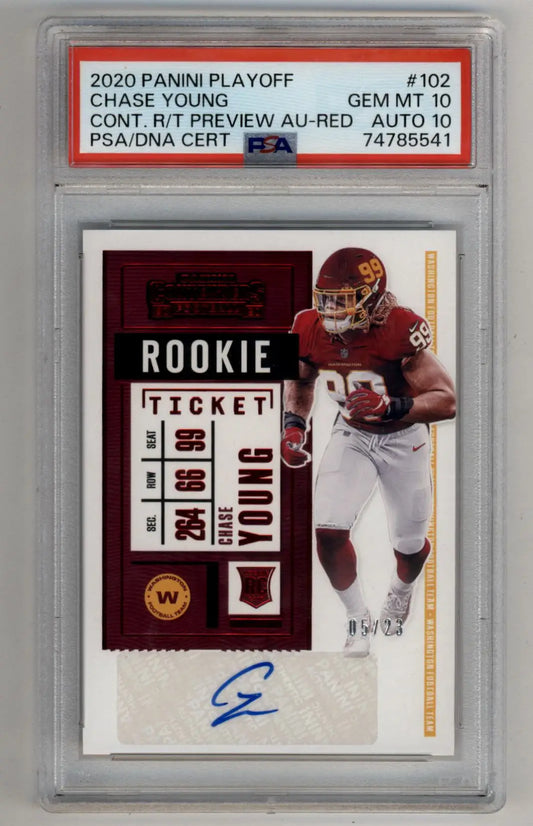 Chase Young 2020 Playoff Contenders Rookie Ticket Preview Auto Red #102 05/23 PSA 10 Gem Mint Auto 10 - Football Card