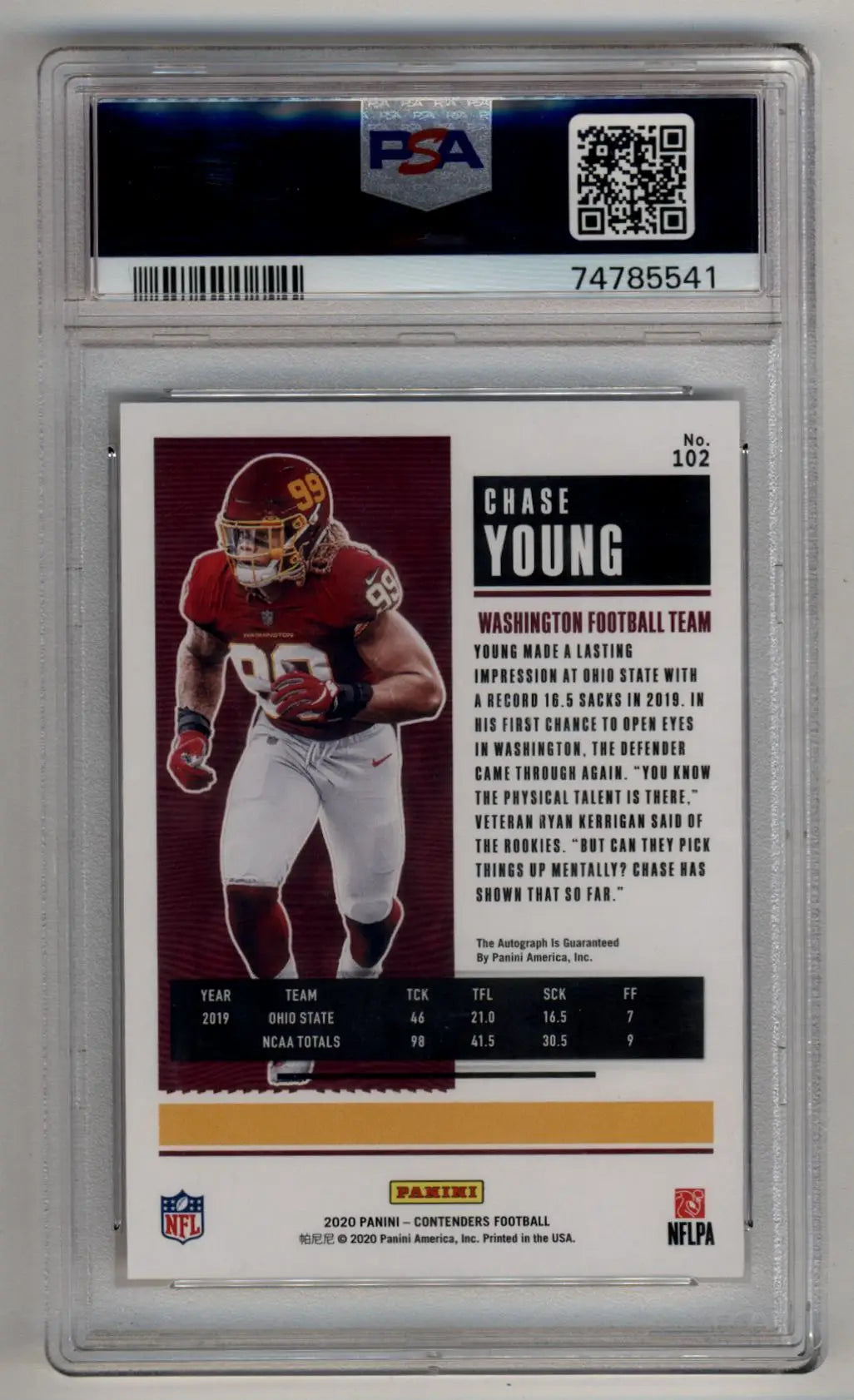 Chase Young 2020 Playoff Contenders Rookie Ticket Preview Auto Red #102 05/23 PSA 10 Gem Mint Auto 10 - Football Card