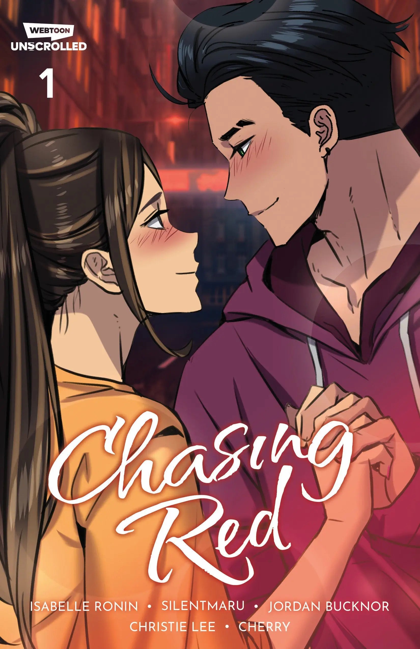 Manga cover with smiling people holding hands from Chasing Red Volume 1 webtoon comic