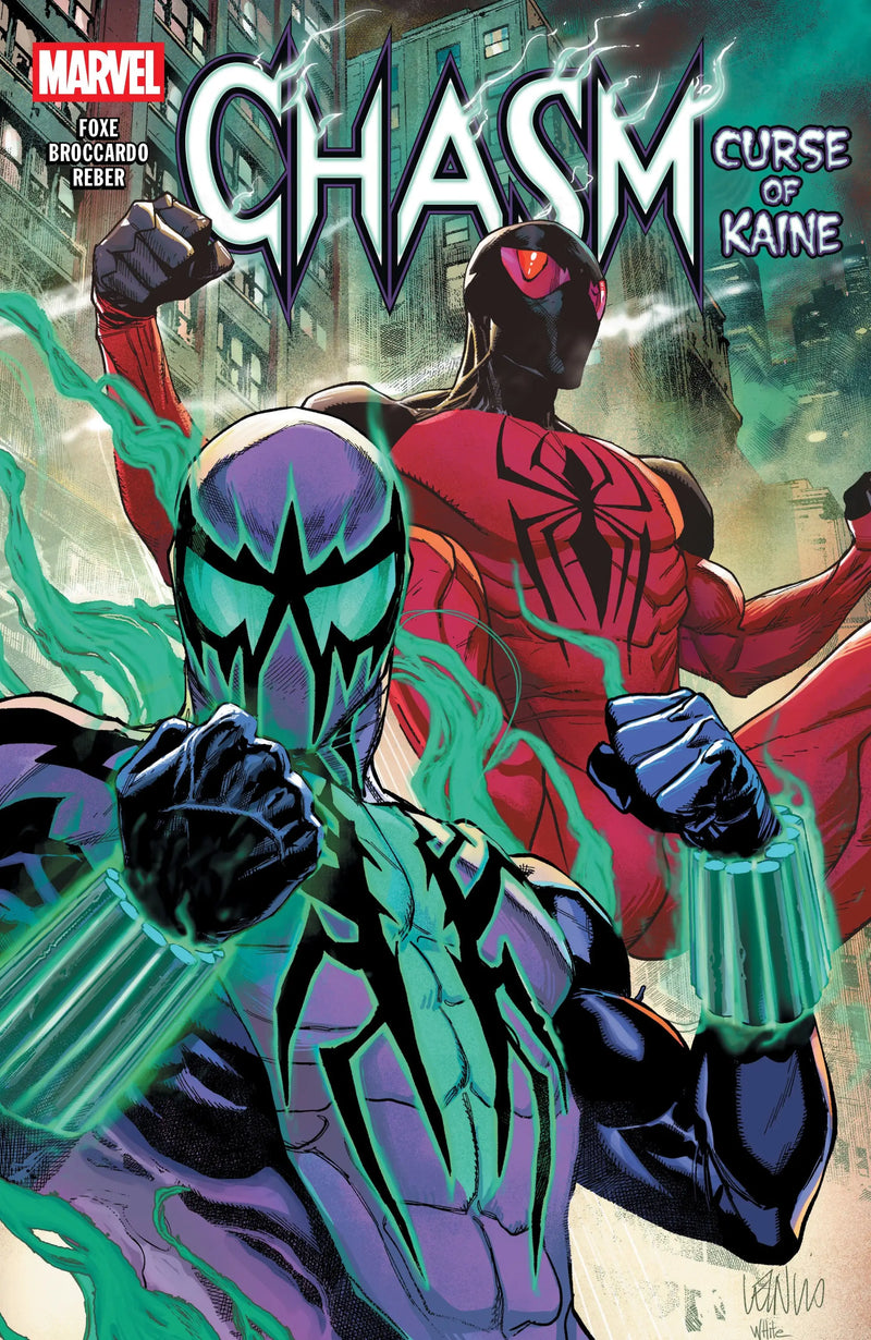 Comic book cover for Chasm Curse featuring Clone Ben Reilly and Kaine Parker