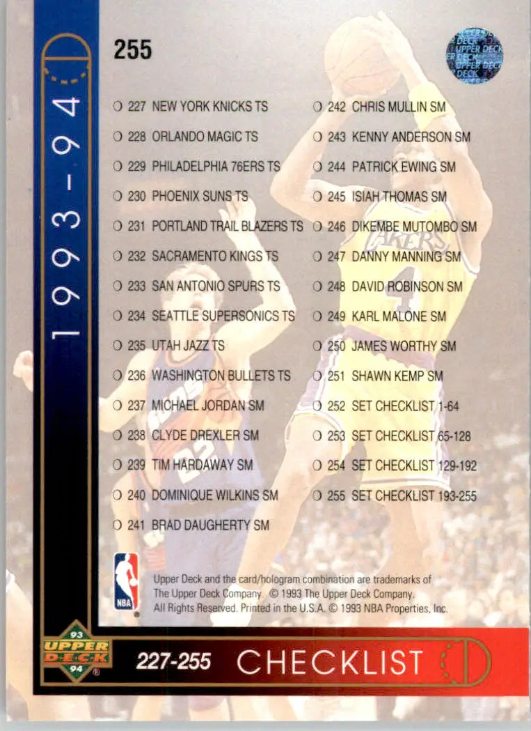 Checklist: 193-255 - 1993-94 Upper Deck - #255 - Basketball - Basketball Card Single