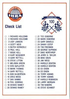 Checklist - 1989 Checkered Flag IHRA - #100 - ERR Racing - Racing Card Single
