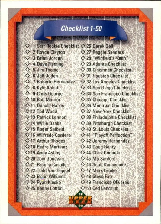 Checklist 1992 Upper Deck MLB #100 Baseball Card - Baseball Card Single