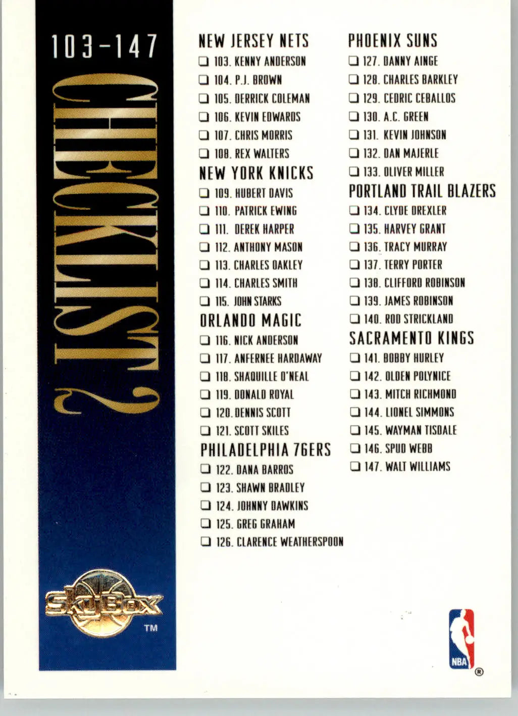 Checklist 2: 103-200 - 1994-95 SkyBox Premium - #200 - Basketball - Basketball Card Single