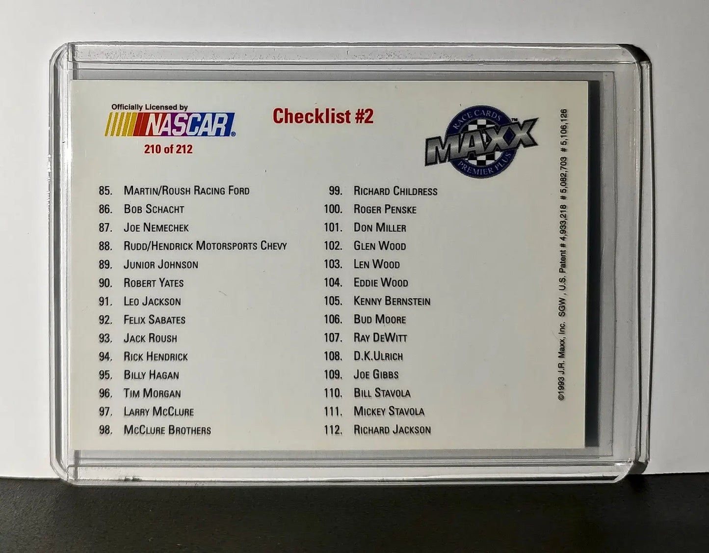 Checklist #2 Checklist 1993 Maxx Premier Plus Racing #210 NASCAR Card - Racing Card Single