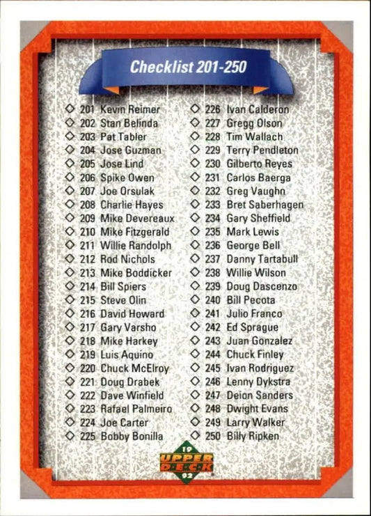 Checklist 201-300 1992 Upper Deck MLB #300 Baseball Card - Baseball Card Single