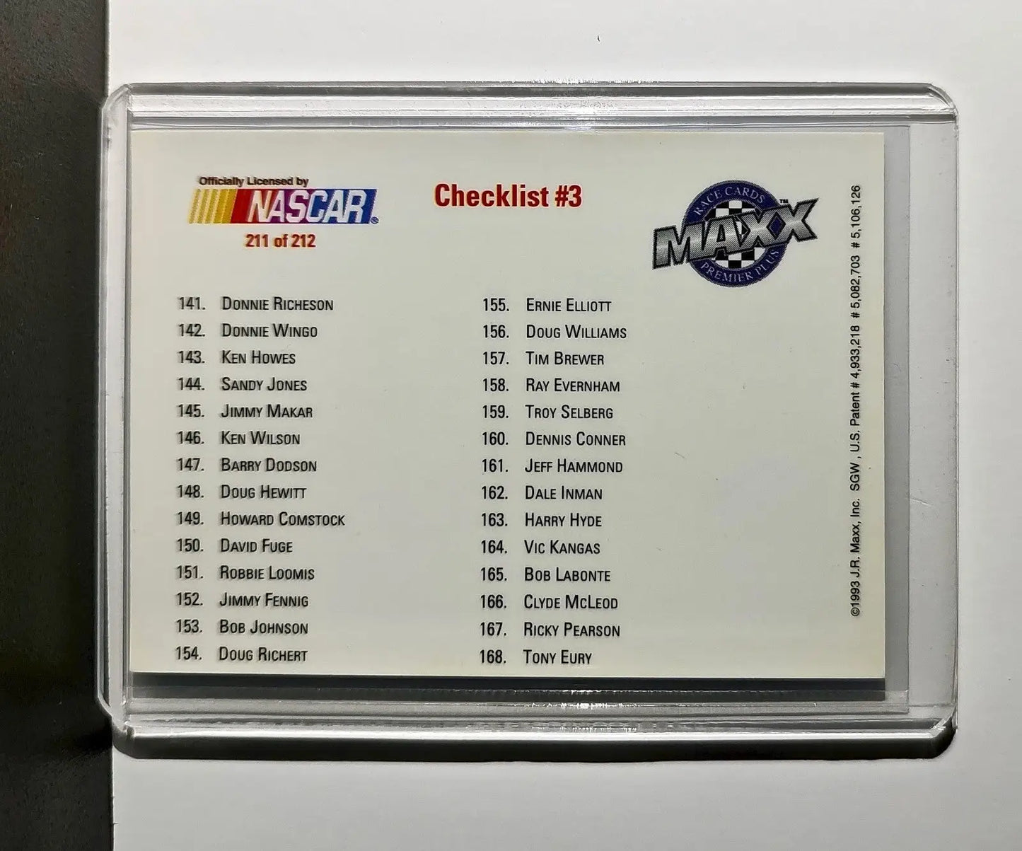 Checklist #3 Checklist 1993 Maxx Premier Plus Racing #211 NASCAR Card - Racing Card Single