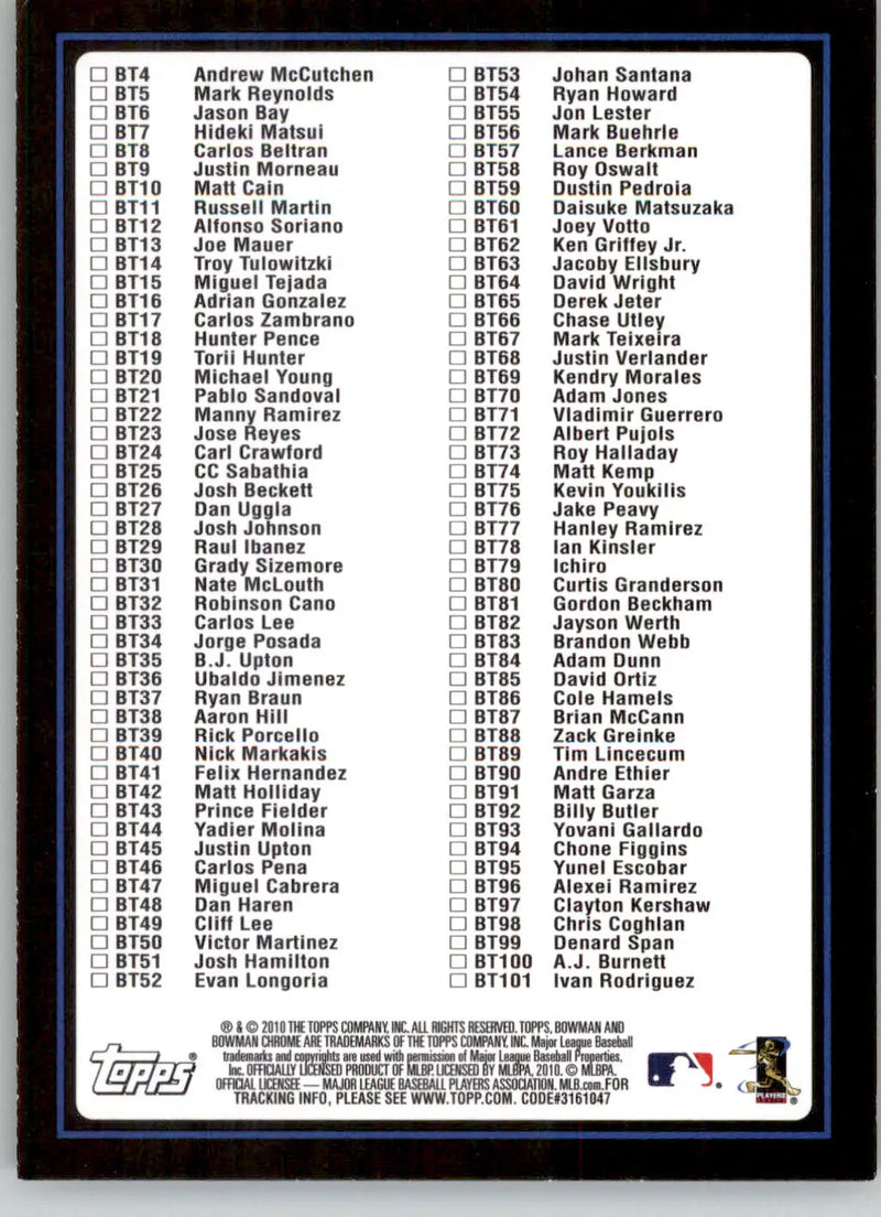 Checklist 3: Inserts - 2010 Bowman - #3 - Checklists Blue Hobby Baseball