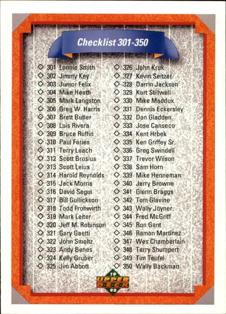 Checklist 301-400 1992 Upper Deck MLB #400 Baseball Card - Baseball Card Single