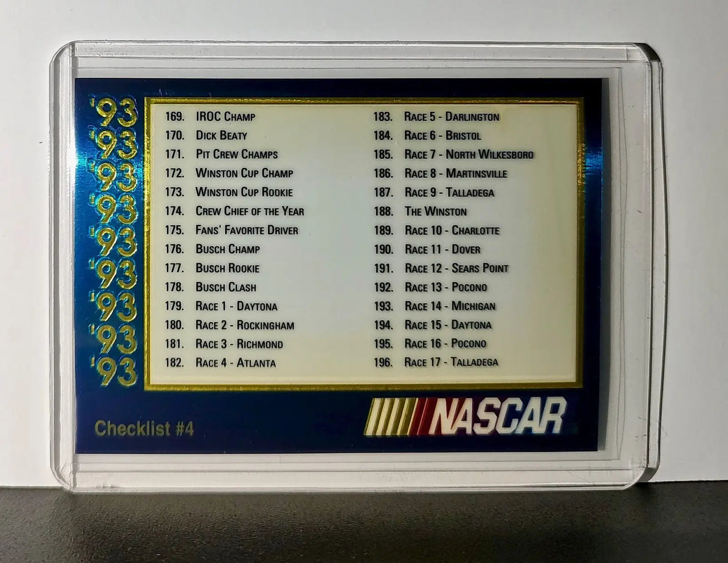 Checklist #4 Checklist 1993 Maxx Premier Plus Racing #212 NASCAR Card - Racing Card Single