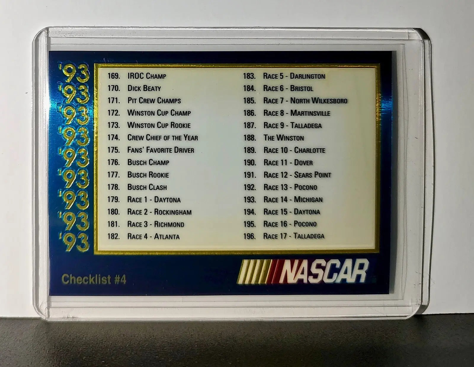 Checklist #4 Checklist 1993 Maxx Premier Plus Racing #212 NASCAR Card - Racing Card Single
