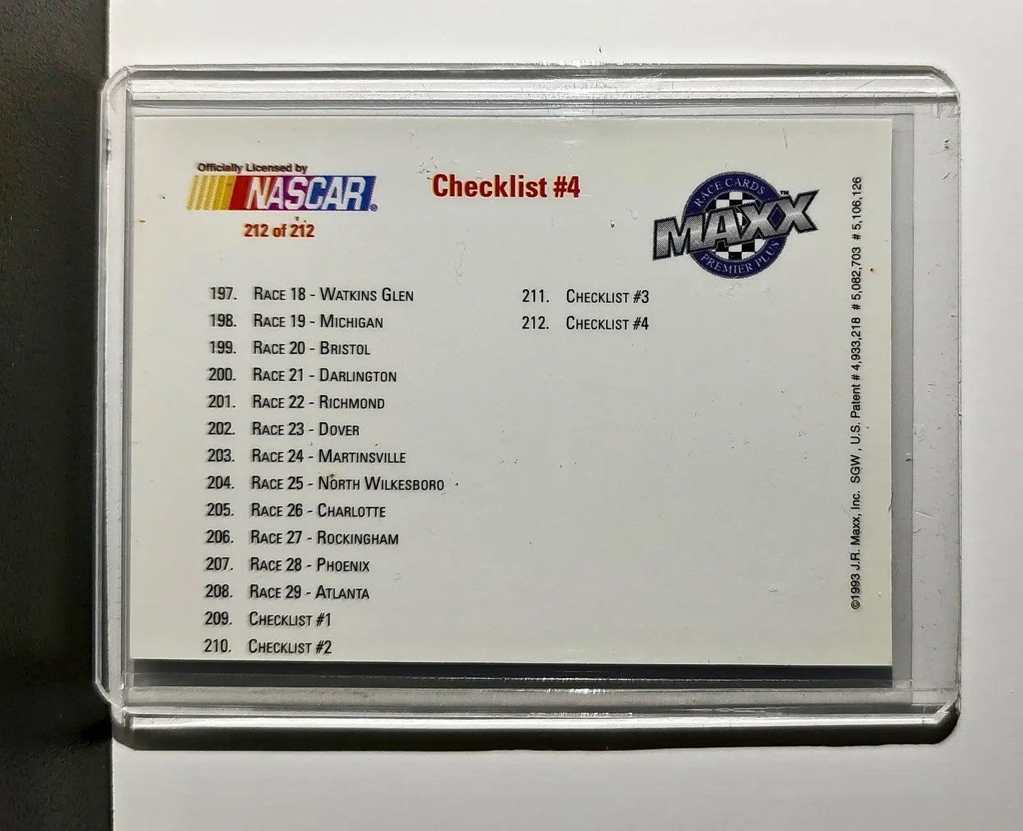 Checklist #4 Checklist 1993 Maxx Premier Plus Racing #212 NASCAR Card - Racing Card Single