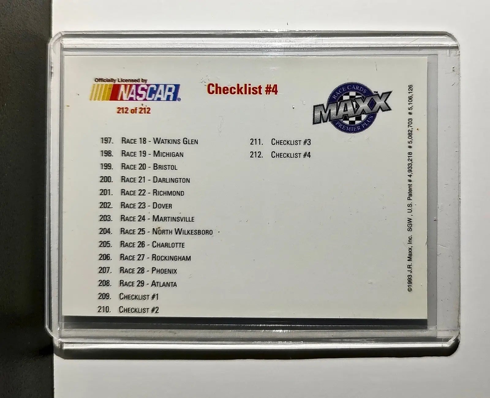 Checklist #4 Checklist 1993 Maxx Premier Plus Racing #212 NASCAR Card - Racing Card Single