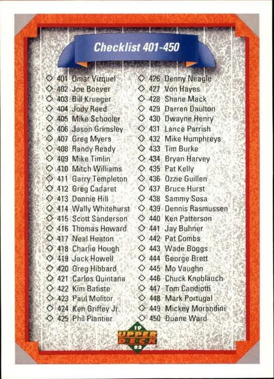 Checklist 401-500 1992 Upper Deck MLB #500 Baseball Card - Baseball Card Single