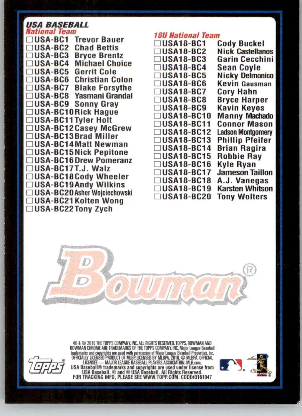 Checklist 5: Inserts - 2010 Bowman - #5 - Checklists Blue Hobby Baseball