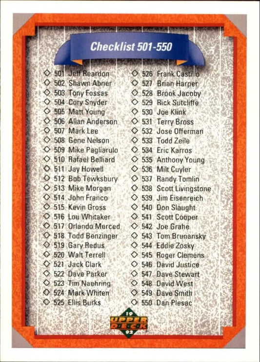 Checklist 501-600 1992 Upper Deck MLB #600 Baseball Card - Baseball Card Single
