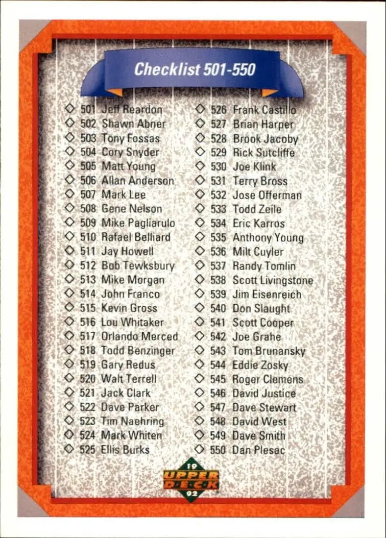 Checklist 501-600 1992 Upper Deck MLB #600 Baseball Card - Baseball Card Single