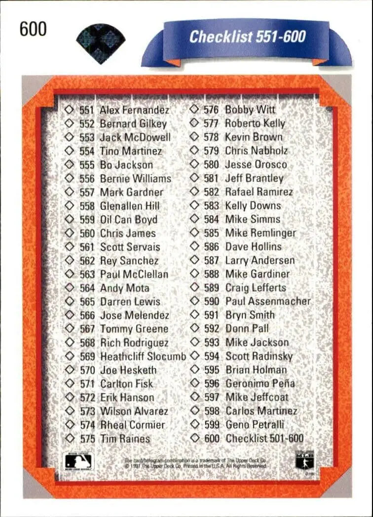 Checklist 501-600 1992 Upper Deck MLB #600 Baseball Card - Baseball Card Single
