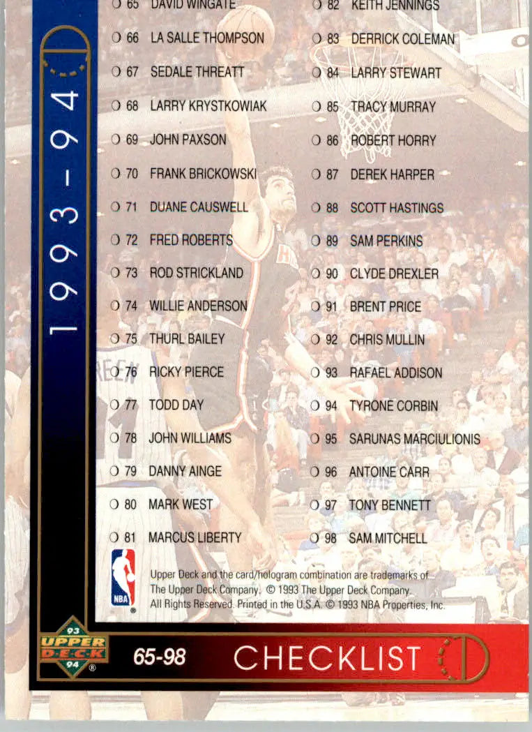 Checklist: 65-128 - 1993-94 Upper Deck - #253 - Basketball - Basketball Card Single