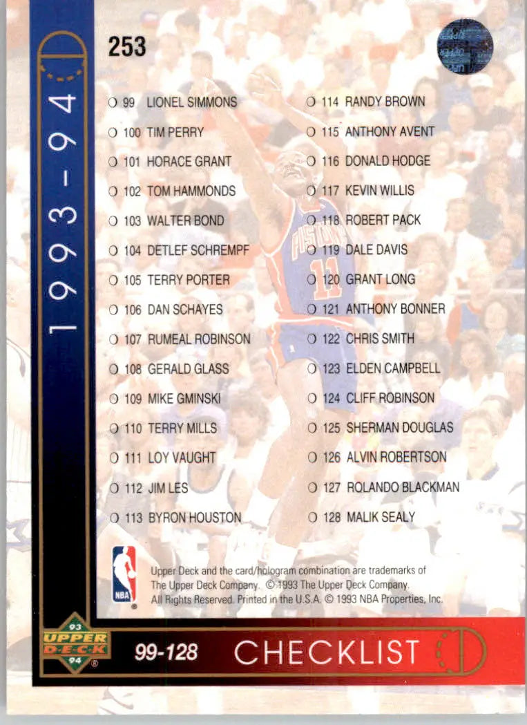 Checklist: 65-128 - 1993-94 Upper Deck - #253 - Basketball - Basketball Card Single
