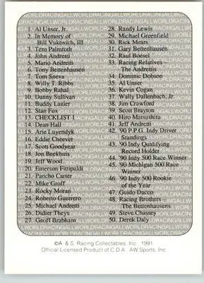 Checklist I - 1991 All World - #13 - Racing - Racing Card Single