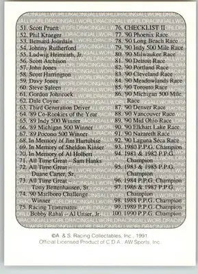 Checklist II - 1991 All World - #76 - Racing - Racing Card Single