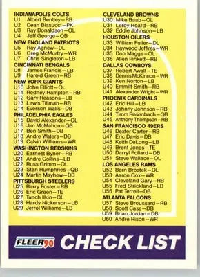 Checklist: U1-U120 - 1990 Fleer Update - #U-120 - Football - Football Card Single