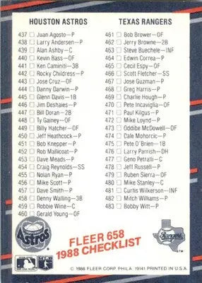 Checklist: White Sox / Cubs / Astros / Rangers - 1988 Fleer - #658 - Baseball - Baseball Card Single