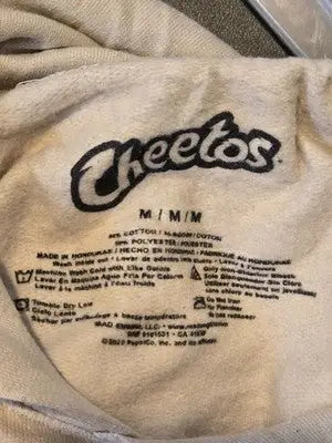 Cheetos Flamin Hot Hoodie Mens M Cream Pullover Graphic Kangaroo Pocket Sleeve - Apparel