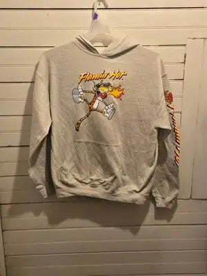 Cheetos Flamin Hot Hoodie Mens M Cream Pullover Graphic Kangaroo Pocket Sleeve - Apparel