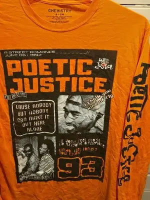 Chemistry Poetic Justice T-Shirt Mens S Orange Long Sleeve Graphic 98 Movie - Apparel
