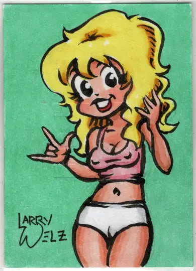 Cartoon woman in underwear on Larry Welz artist exclusive sketch card for Cherry 5finity 2023