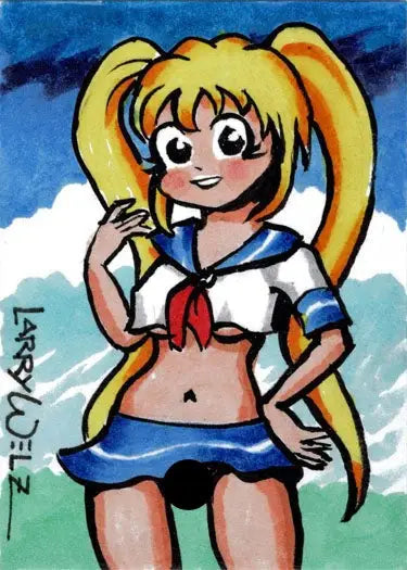 Cartoon character in sailor outfit by Larry Welz on Cherry 5finity sketch card