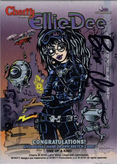 Gothic female character on Cherry and Friends sketch card by Bianca Thompson and Benn Dunn