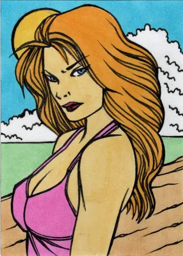 Stylized illustration of a woman with blonde hair on Cherry November Sketch Card by Ulisses Gabriel