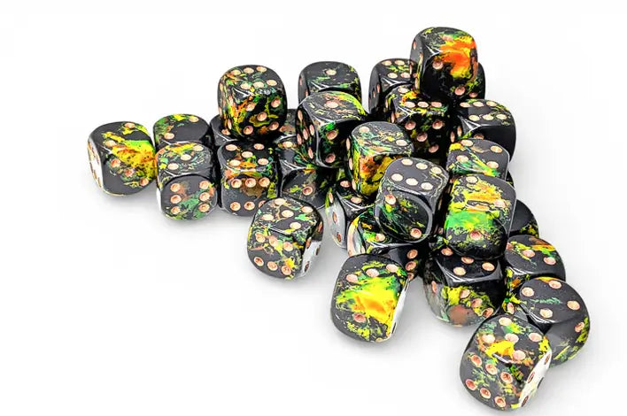 Chessex: 12mm d6 Brush - Deep Forest/Gold - Gaming Supplies - Dice