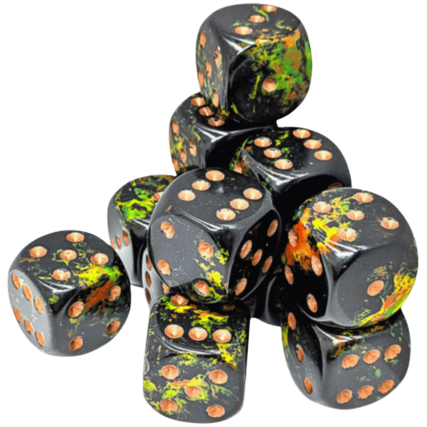 Chessex: 16mm d6 Brush - Deep Forest/Gold - Gaming Supplies - Dice