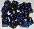 Blue and black polyhedral chessex d10 Gemini dice set for tabletop gaming