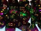 Pile of multicolored polyhedral dice from CHESSEX D10 GEMINI Dice Sets