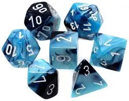 Blue and black marbled polyhedral dice from Chessex D10 Gemini Dice Sets