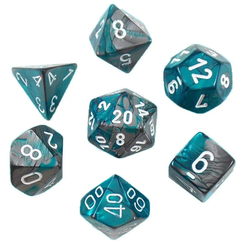 Teal and gray polyhedral chessex D10 Gemini dice set for tabletop gaming