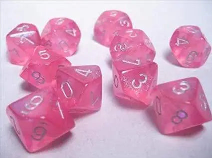 Translucent pink ten-sided d10 dice from Chessex D6 Borealis D10 Dice Set