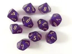 Purple ten-sided d10 dice from the Chessex D6 Borealis D10 Dice Set for gamers
