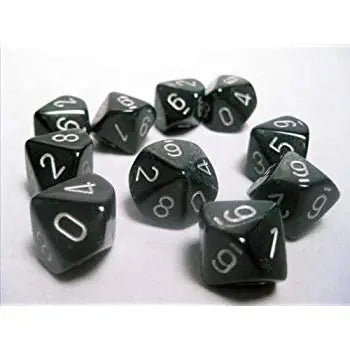 Set of black d10 dice from Chessex D6 Borealis D10 Dice Set for gaming